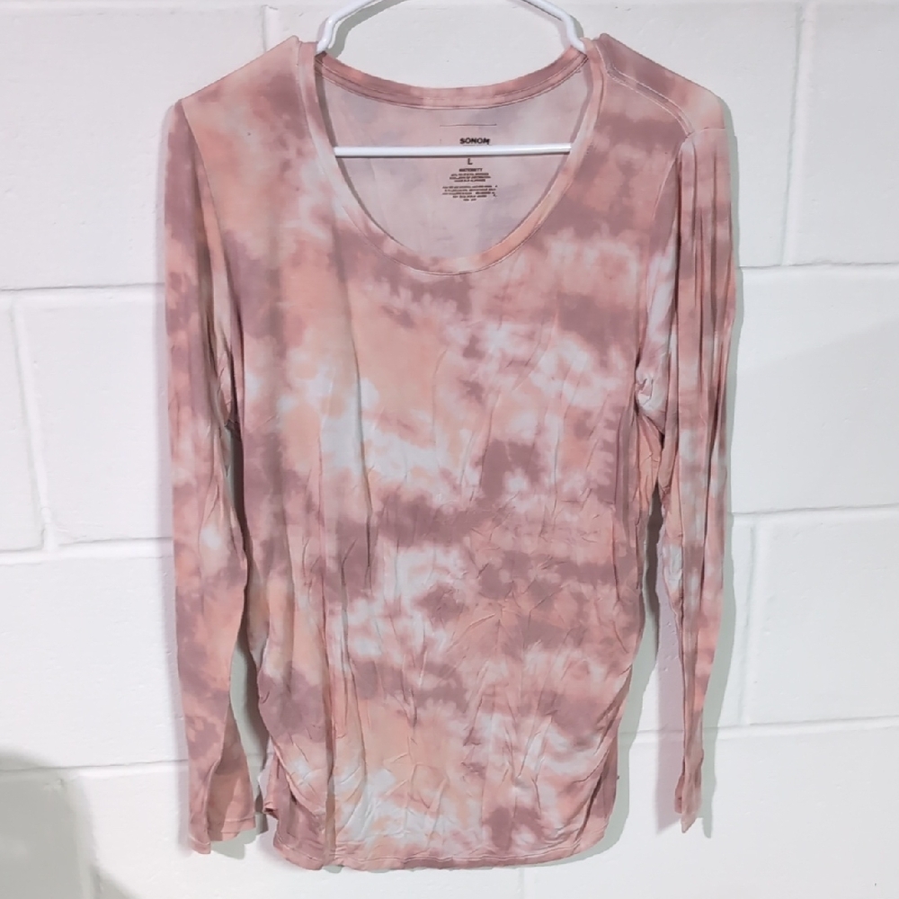 Maternity Sonoma Tie-Dye Long Sleeve Top - Pink and White